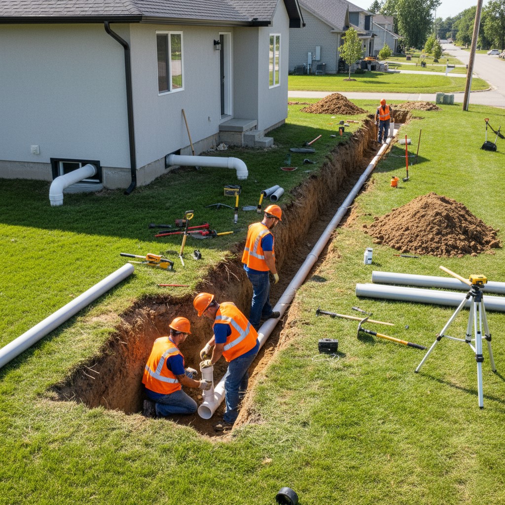 توصيل مواسير الصرف من المنزل الى الصرف الرئيسي